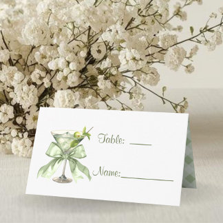 Elegant Coquette Martini Sage Green Baby Shower Place Card
