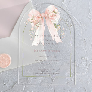 Elegant Coquette Pink Blush Roses Bow Baby Shower Acrylic Invitations