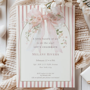 Elegant Coquette Pink Blush Roses Bow Baby Shower Invitation