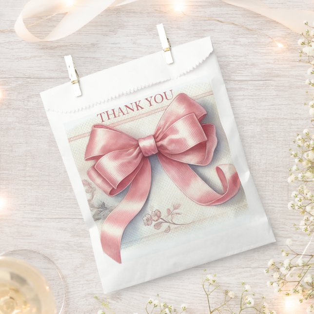 Elegant Coquette Pink Bow Baby Shower Girl Favour Bags (Clipped)