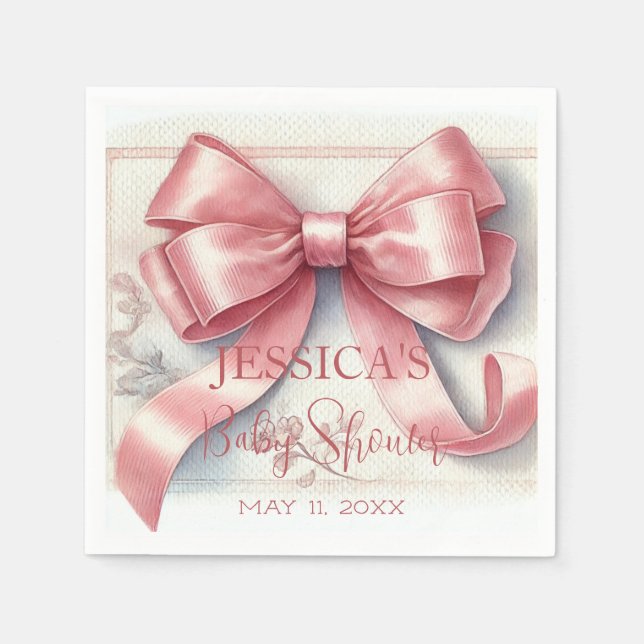 Elegant Coquette Pink Bow Baby Shower Girl Napkin (Front)