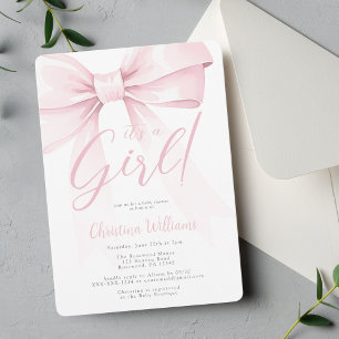 Elegant coquette pink bow girl baby shower invitation