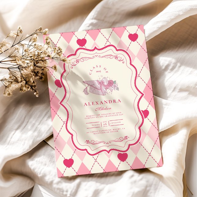 Elegant Coquette Pink Bow Graduation Invitation (Creator Uploaded)