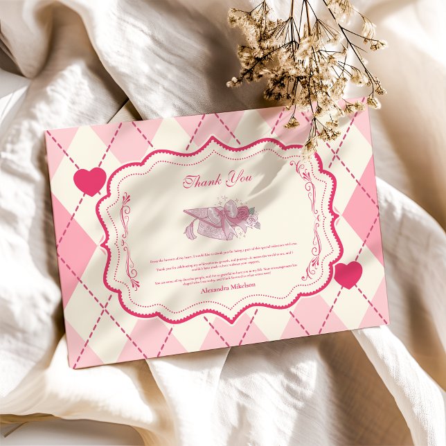 Elegant Coquette Pink Bow Graduation Thank You Card (Creator Uploaded)