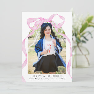 Elegant Coquette Pink Bow Photo Graduation Party Invitation