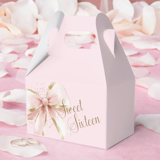 Elegant Coquette Pink & Gold Bow Sweet 16th  Favour Box (Wedding)