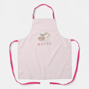 Elegant Coquette Preppy Pink Teacup with Bow Apron