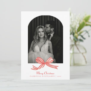 Elegant Coquette Red Bow Arch Photo Christmas  Holiday Card