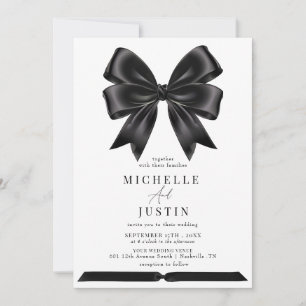 Elegant Coquette Ribbon Bow Black White Wedding Invitation