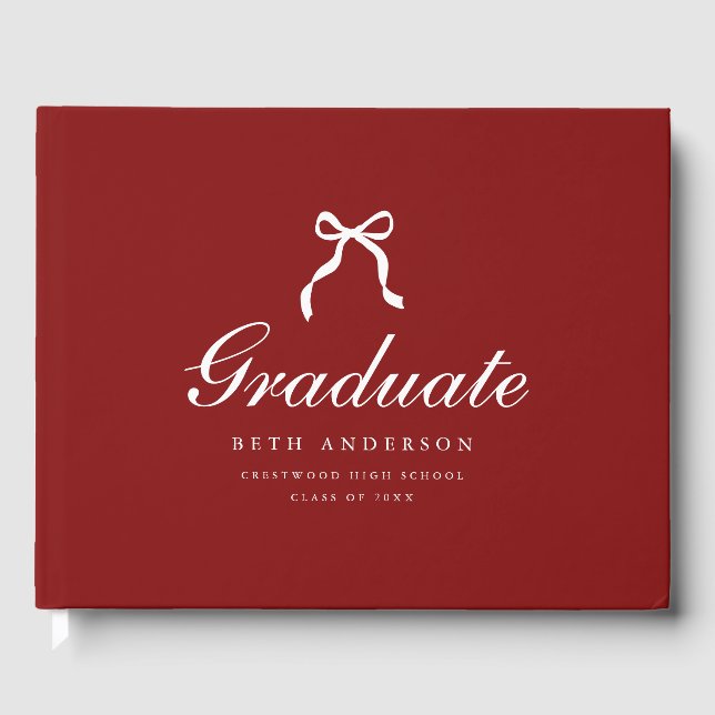 Elegant Coquette Script Graduation Party Wine Red Guest Book (Front)