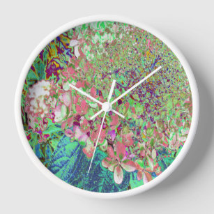 Elegant Coral and Chartreuse Limelight Hydrangea Clock