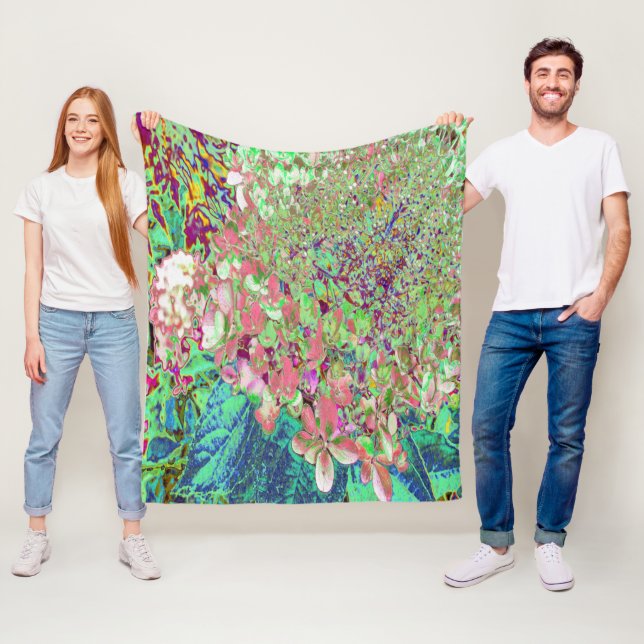 Elegant Coral and Chartreuse Limelight Hydrangea Fleece Blanket (In Situ)