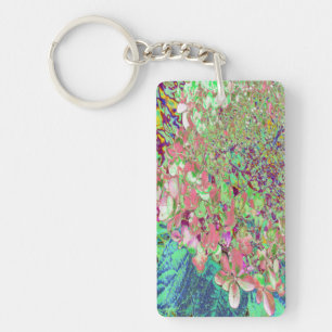 Elegant Coral and Chartreuse Limelight Hydrangea Key Ring