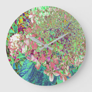 Elegant Coral and Chartreuse Limelight Hydrangea Large Clock