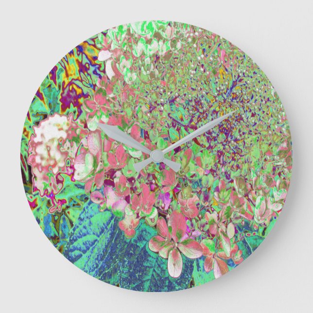 Elegant Coral and Chartreuse Limelight Hydrangea Large Clock (Front)