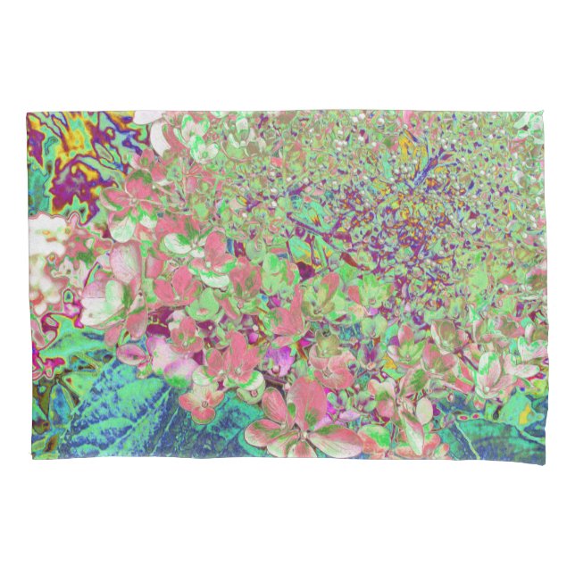 Elegant Coral and Chartreuse Limelight Hydrangea Pillowcase (Front)