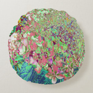 Elegant Coral and Chartreuse Limelight Hydrangea Round Cushion