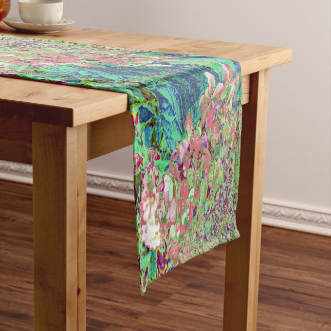 Elegant Coral and Chartreuse Limelight Hydrangea Short Table Runner (In Situ)