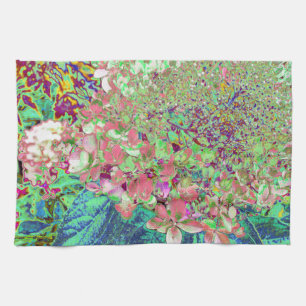 Elegant Coral and Chartreuse Limelight Hydrangea Tea Towel