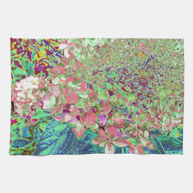 Elegant Coral and Chartreuse Limelight Hydrangea Tea Towel (Horizontal)