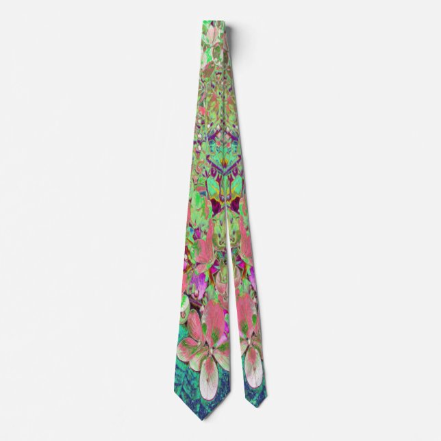 Elegant Coral and Chartreuse Limelight Hydrangea Tie (Front)