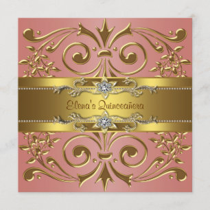 Elegant Coral and Gold Birthday Party Invitation