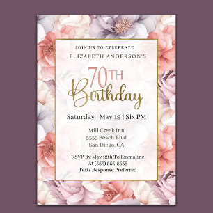 Elegant Coral and Lavender Peony 70th Birthday  Invitation