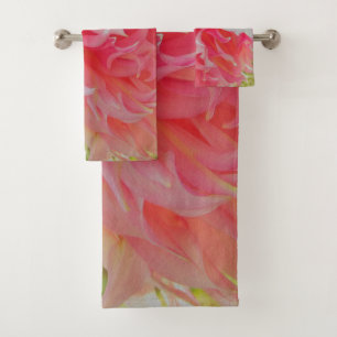 Elegant Coral and Pink Decorative Dahlia Bath Towel Set