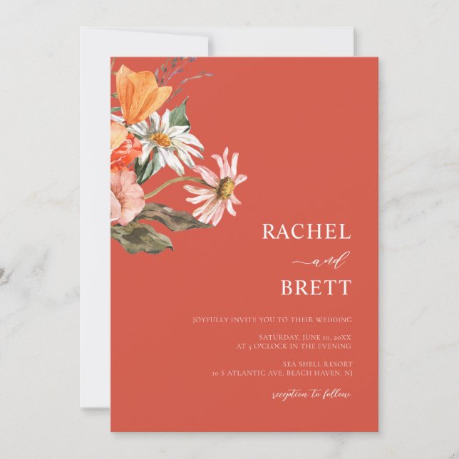 Elegant Coral and Pink Floral Wedding Invitation (Front)