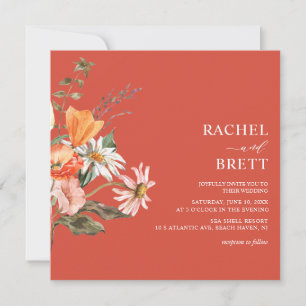 Elegant Coral and Pink Floral Wedding Invitation