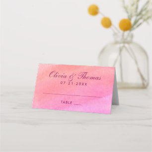 Elegant Coral and Pink Watercolor Wedding Monogram Place Card