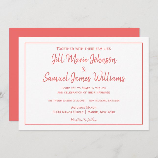 Elegant Coral and White Elegance Invitation (Front/Back)