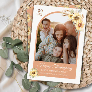 Elegant Coral Arch Floral Happy Thanksgiving Holiday Card