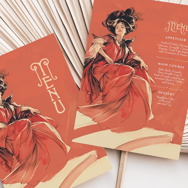 Elegant Coral Art Nouveau Wedding Menu Card (Creator Uploaded)