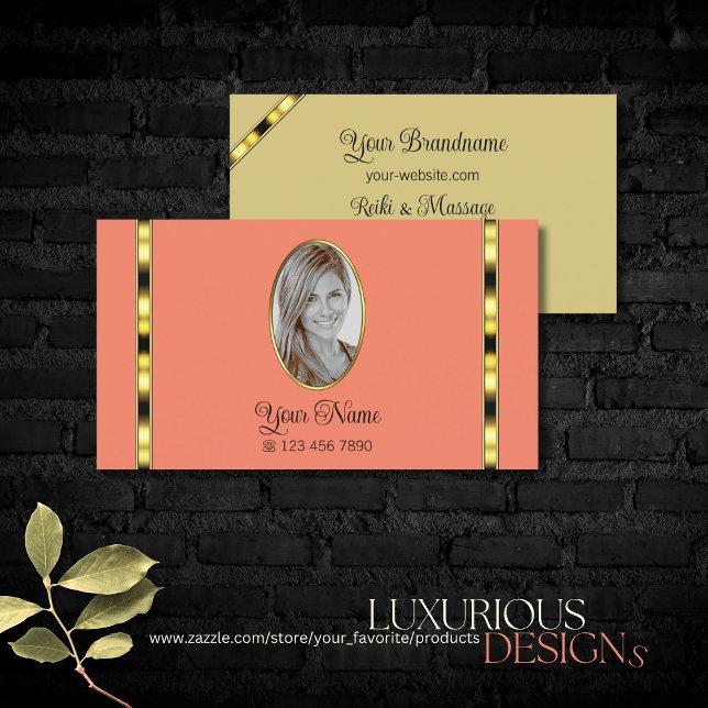 Elegant Coral Beige Chic with Photo Professional Business Card (Creator Uploaded)