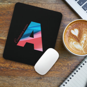 Elegant coral blue monogram with letter A black Mouse Mat