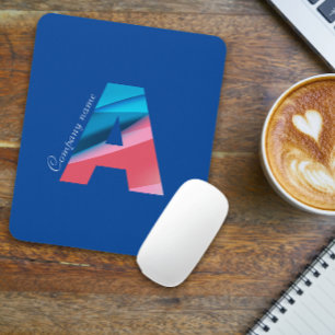 Elegant coral blue monogram with letter A blue Mouse Mat