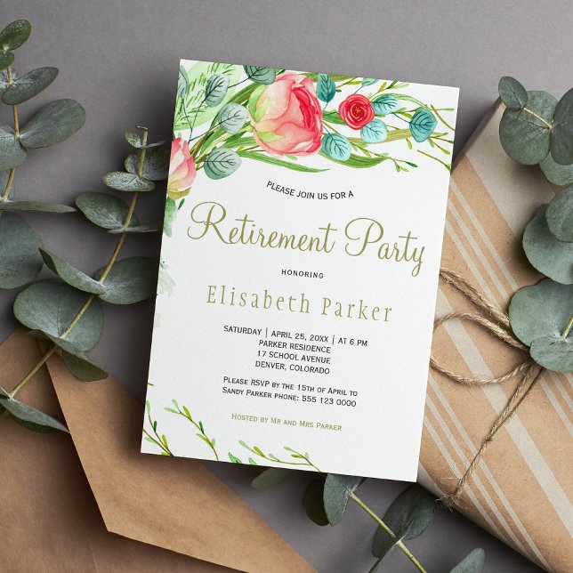 Elegant coral blush garden roses retirement party invitation (Creator Uploaded)