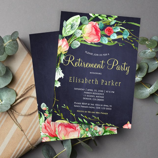 Elegant coral blush garden roses retirement party invitation (Creator Uploaded)