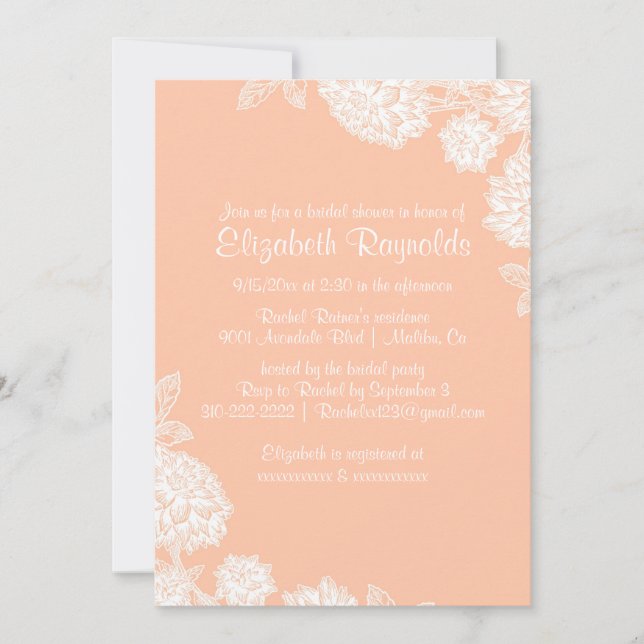 Elegant Coral Bridal Shower Invitations (Front)