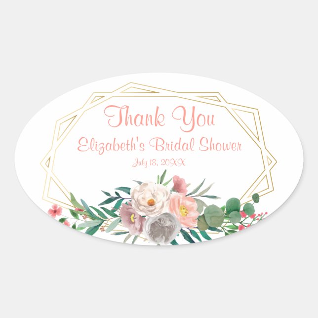 Elegant Coral Bridal Shower Square Sticker (Front)