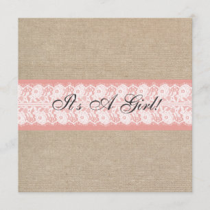 Elegant Coral Burlap Lace Baby Shower Invitation