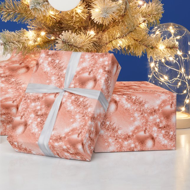 Elegant Coral Colour Christmas Ball Wrapping Paper (Holidays)