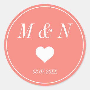 Elegant coral couple's initials sticker