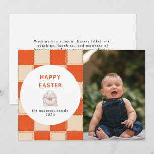 Elegant Coral & Cream Pattern Happy Easter Photo Holiday Card
