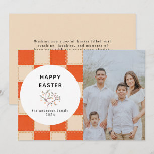 Elegant Coral & Cream Pattern Happy Easter Photo Holiday Card