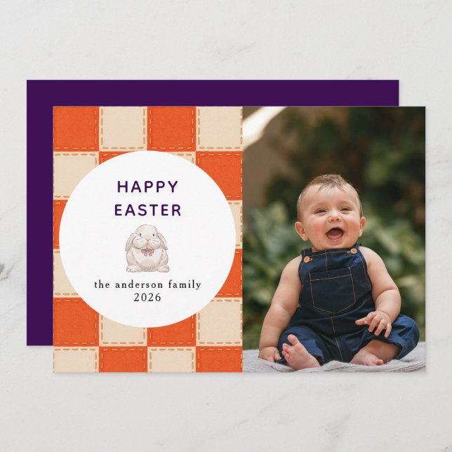 Elegant Coral & Cream Pattern  Happy Easter Photo Holiday Card (Front/Back)