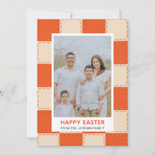 Elegant Coral & Cream Pattern Happy Easter Photo Holiday Card