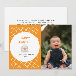 Elegant Coral & Cream Pattern Happy Easter Photo Holiday Card