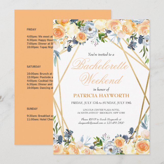 Elegant Coral Floral Bachelorette Weekend Invitation (Front/Back)
